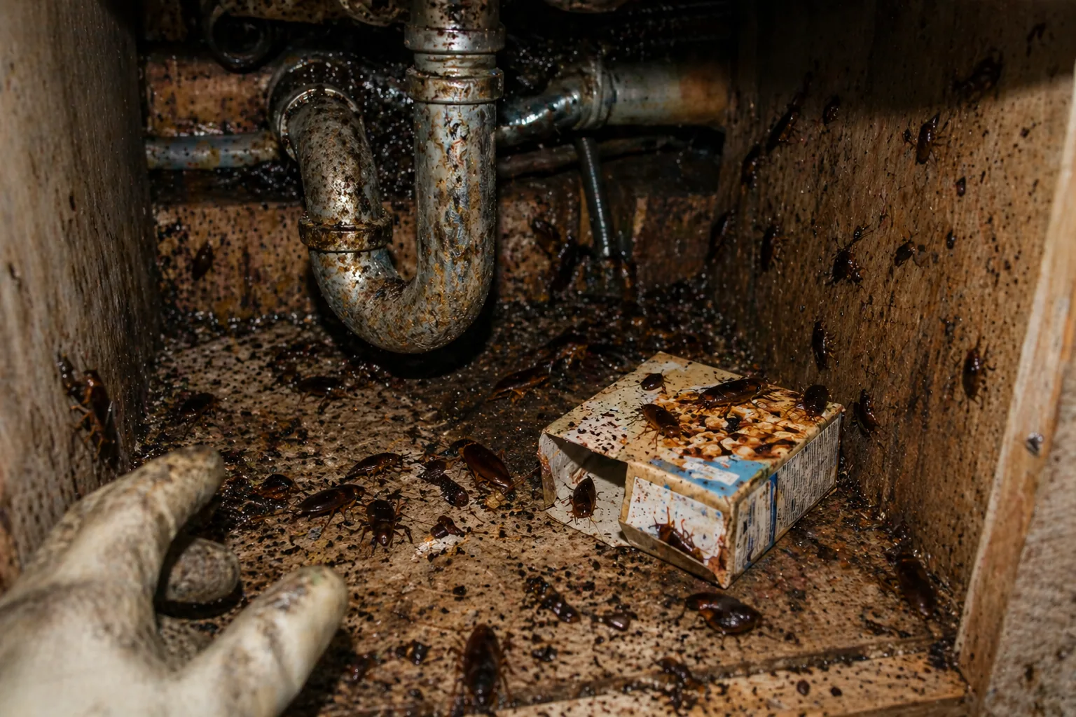 قبل المعالجة — مطبخ مصاب بالصراصير